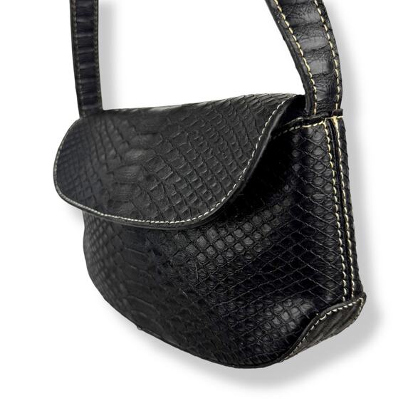 Y2K TOMMY HILFIGER black snakeskin super mini shoulder bag - Picture 2 of 14